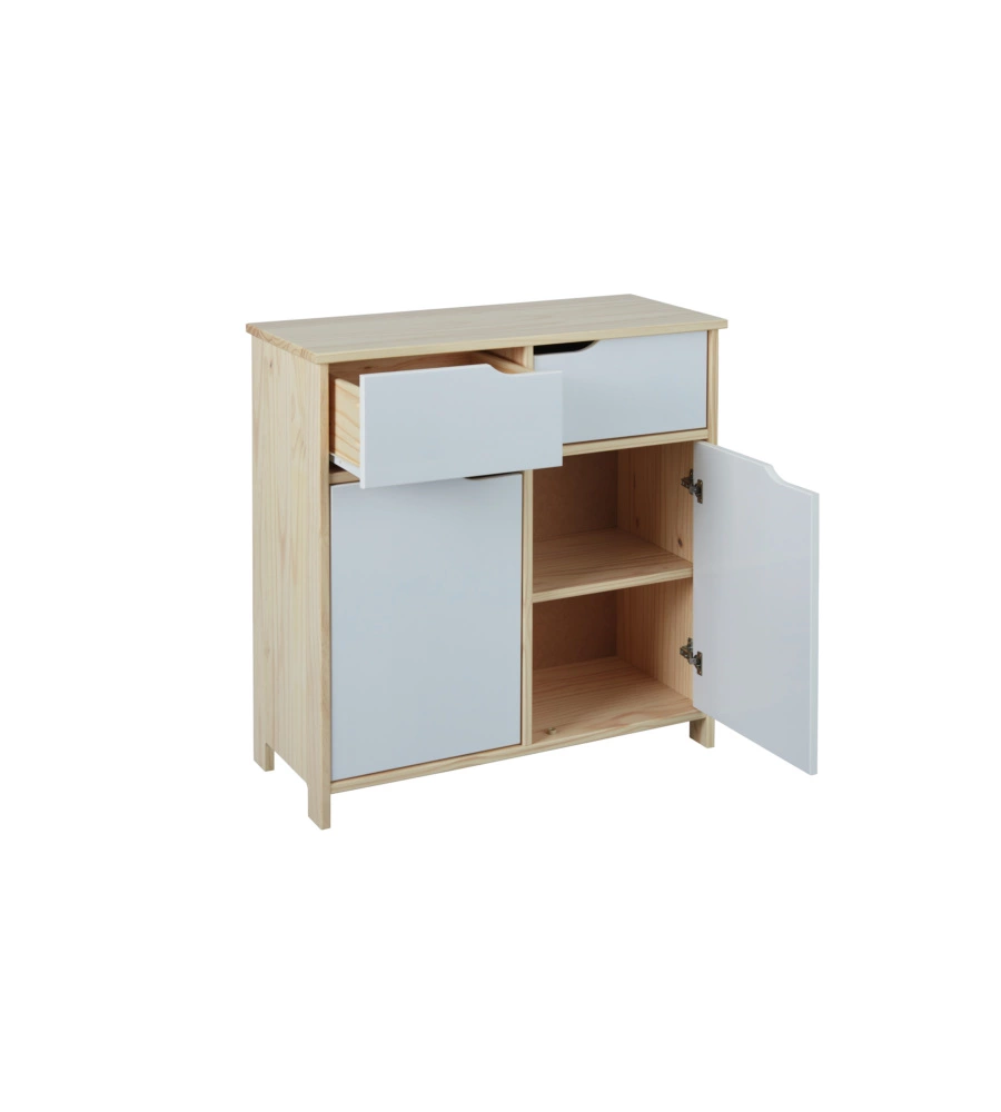 Buffet 2 ante e 2 cassetti in legno e mdf bianco latte, 80x80x40cm